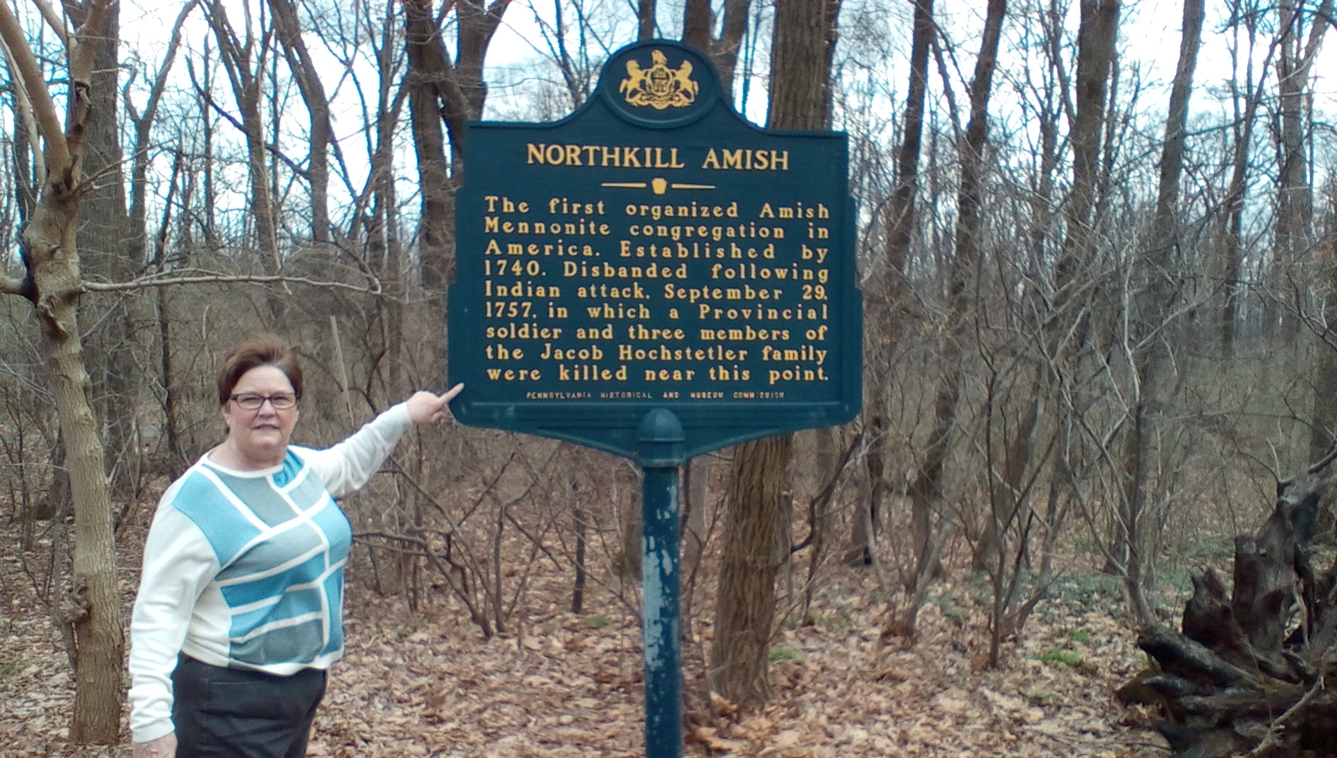 Susan Miller Pearce at PA historical markers, Shartlesville (2016)